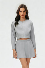 Women's Summer Set:Cropped Full Zipper Jacket And Skirt