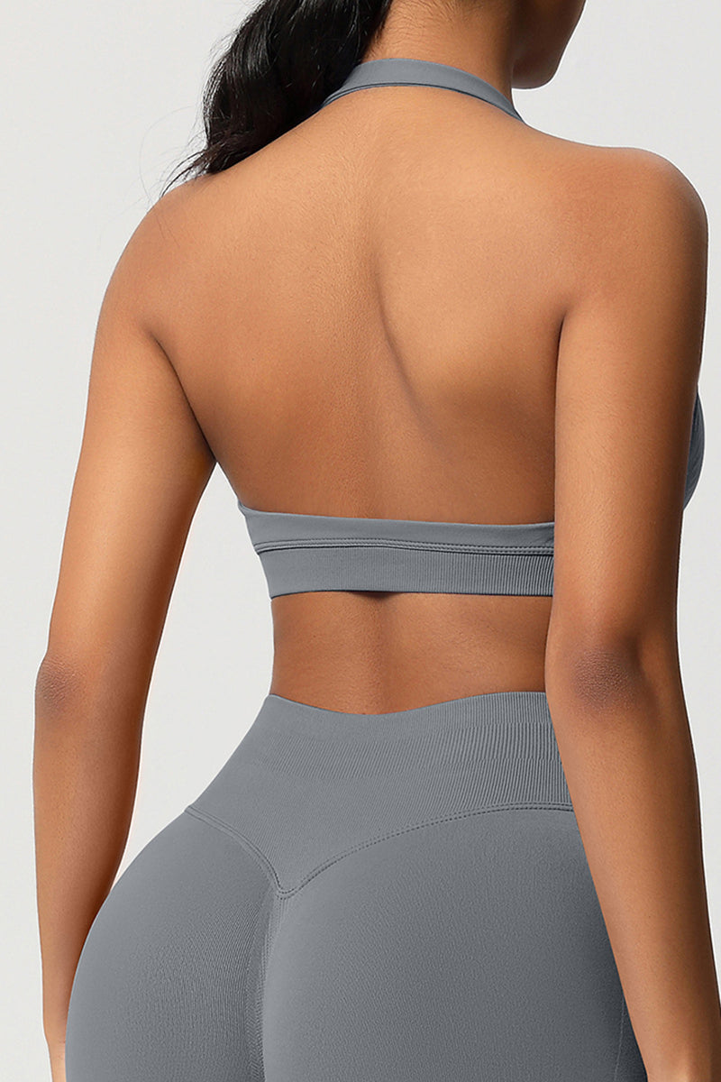 Women Halter Neck Seamless Yoga Sports Bra - Breathable Support Top
