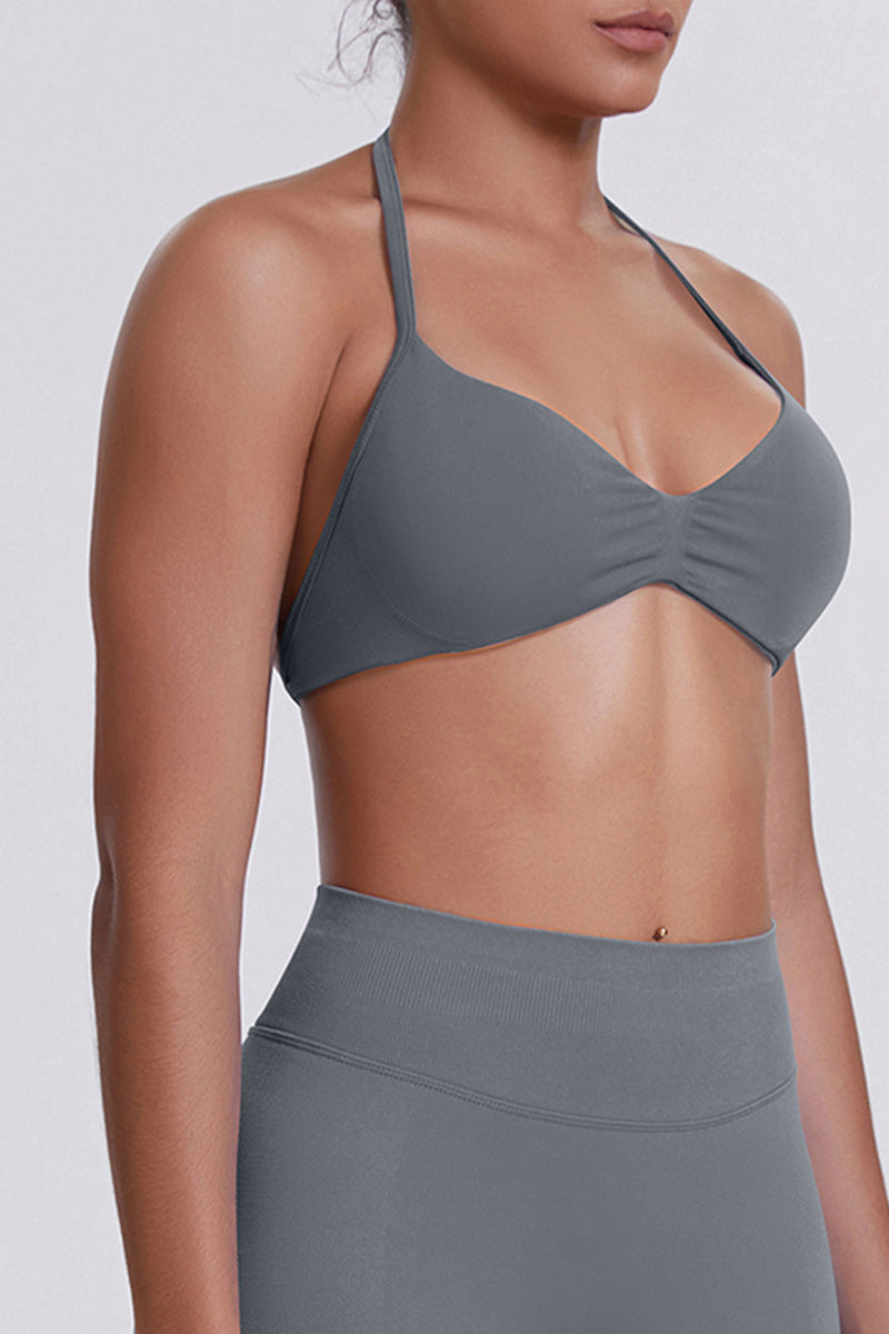 Women Halter Neck Seamless Sports Bra - Breathable Backless Yoga Top