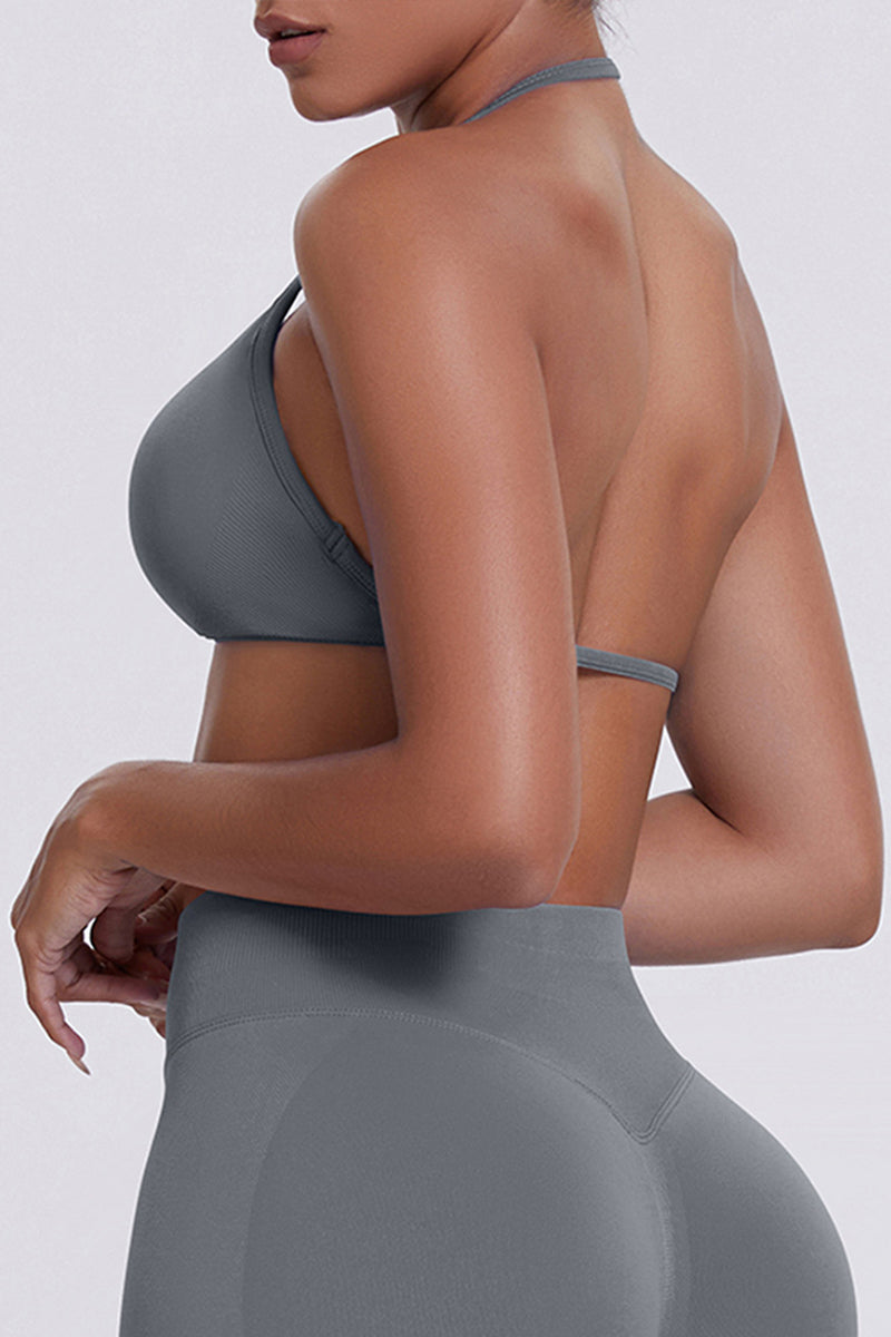Women Halter Neck Seamless Sports Bra - Breathable Backless Yoga Top