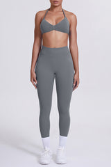 Women Seamless Yoga Set: High-Waisted Sculpting Leggings + Halter Neck Sports Bra