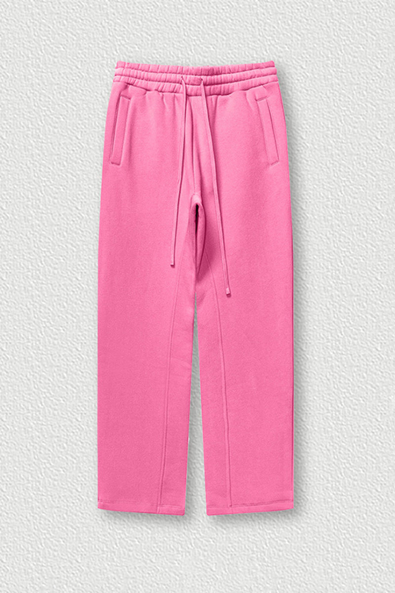 Solid Color Fleece-Lined Sweatpants - Winter Thermal Straight Leg Pants