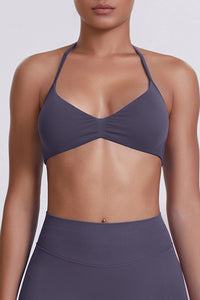 Women Halter Neck Seamless Sports Bra - Breathable Backless Yoga Top