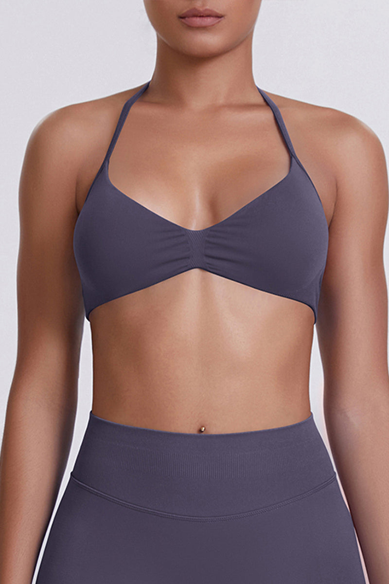 Women Halter Neck Seamless Sports Bra - Breathable Backless Yoga Top