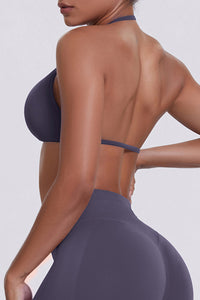 Women Halter Neck Seamless Sports Bra - Breathable Backless Yoga Top