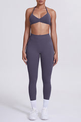 Women Seamless Yoga Set: High-Waisted Sculpting Leggings + Halter Neck Sports Bra