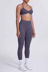 Women Seamless Yoga Set: High-Waisted Sculpting Leggings + Halter Neck Sports Bra