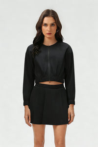 Women's Summer Set:Cropped Full Zipper Jacket And Skirt