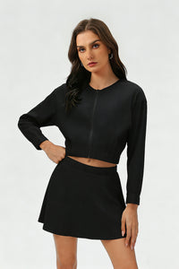 Women's Summer Set:Cropped Full Zipper Jacket And Skirt