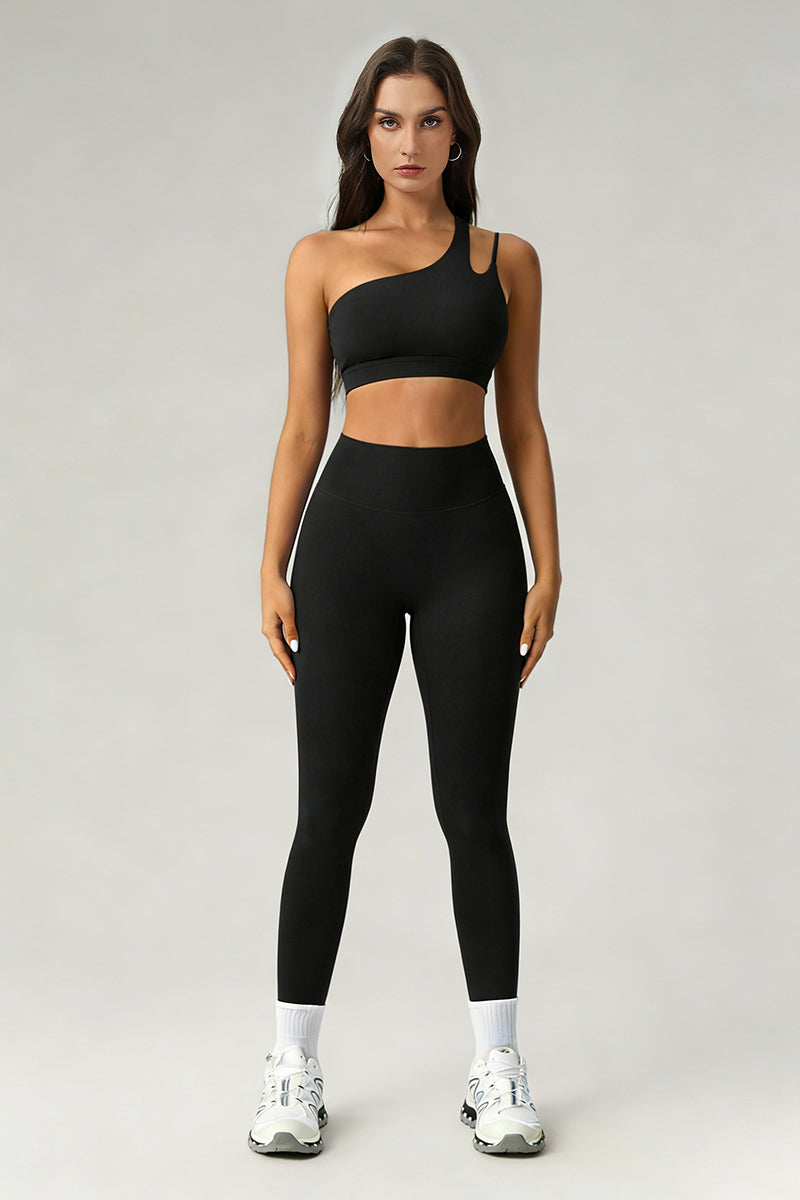 Women's Summer Set:One-Shoulder Bra And High-Waiste Leggings