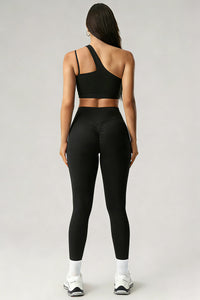 Women's Summer Set:One-Shoulder Bra And High-Waiste Leggings