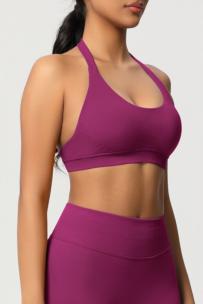 Women Halter Neck Seamless Yoga Sports Bra - Breathable Support Top