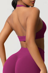 Women Halter Neck Seamless Yoga Sports Bra - Breathable Support Top