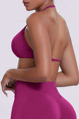 Women Halter Neck Seamless Sports Bra - Breathable Backless Yoga Top