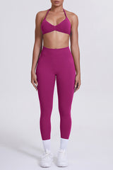 Women Seamless Yoga Set: High-Waisted Sculpting Leggings + Halter Neck Sports Bra