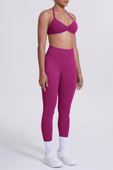Women Seamless Yoga Set: High-Waisted Sculpting Leggings + Halter Neck Sports Bra