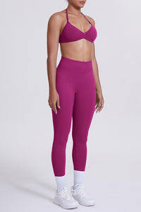 Women Seamless Yoga Set: High-Waisted Sculpting Leggings + Halter Neck Sports Bra