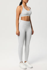 Women Seamless Knit Yoga Set: Halter Back Sports Bra + Sculpting Leggings