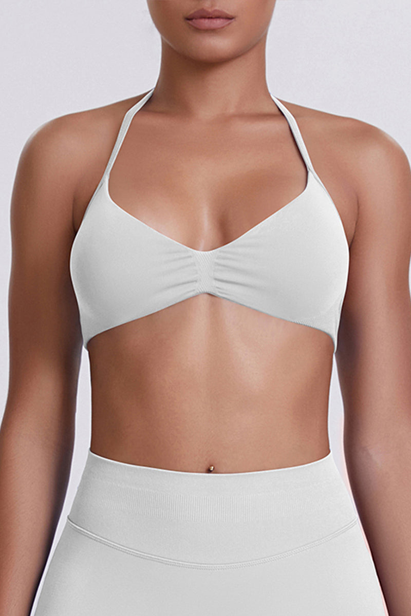 Women Halter Neck Seamless Sports Bra - Breathable Backless Yoga Top