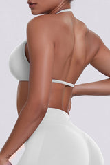 Women Halter Neck Seamless Sports Bra - Breathable Backless Yoga Top