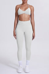 Women Seamless Yoga Set: High-Waisted Sculpting Leggings + Halter Neck Sports Bra