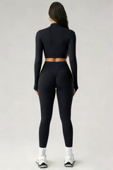 Women's Sports Sets:Stand Collar Cropped Jacket And Leggings