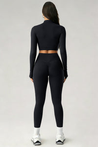 Women's Sports Sets:Stand Collar Cropped Jacket And Leggings