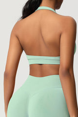 Women Halter Neck Seamless Yoga Sports Bra - Breathable Support Top