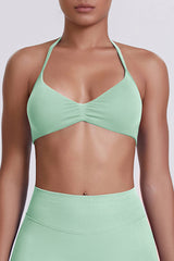 Women Halter Neck Seamless Sports Bra - Breathable Backless Yoga Top
