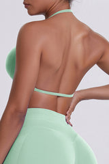 Women Halter Neck Seamless Sports Bra - Breathable Backless Yoga Top