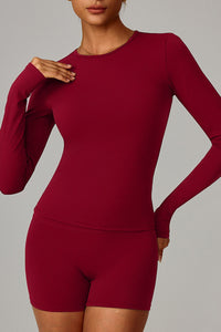 Women Fleece-Lined Yoga Set: Long Sleeve Top + Shaping Shorts