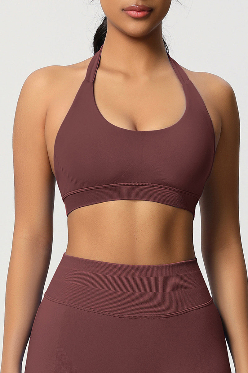 Women Halter Neck Seamless Yoga Sports Bra - Breathable Support Top