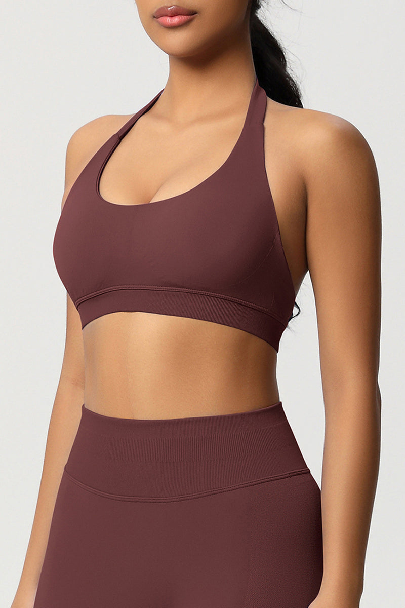 Women Halter Neck Seamless Yoga Sports Bra - Breathable Support Top
