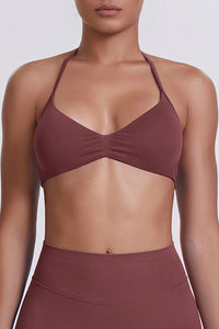 Women Halter Neck Seamless Sports Bra - Breathable Backless Yoga Top