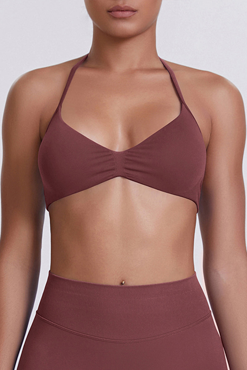 Women Halter Neck Seamless Sports Bra - Breathable Backless Yoga Top