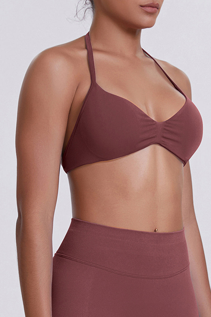Women Halter Neck Seamless Sports Bra - Breathable Backless Yoga Top