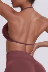 Women Halter Neck Seamless Sports Bra - Breathable Backless Yoga Top