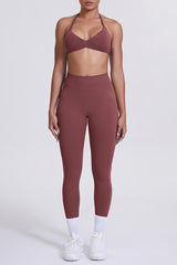 Women Seamless Yoga Set: High-Waisted Sculpting Leggings + Halter Neck Sports Bra