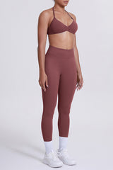 Women Seamless Yoga Set: High-Waisted Sculpting Leggings + Halter Neck Sports Bra