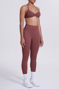 Women Seamless Yoga Set: High-Waisted Sculpting Leggings + Halter Neck Sports Bra