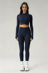 Women's Sports Sets:Stand Collar Cropped Jacket And Leggings
