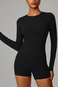 Women Fleece-Lined Yoga Set: Long Sleeve Top + Shaping Shorts