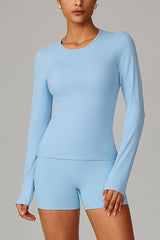 Women Fleece-Lined Yoga Set: Long Sleeve Top + Shaping Shorts