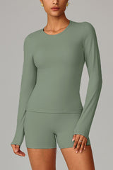 Women Fleece-Lined Yoga Set: Long Sleeve Top + Shaping Shorts