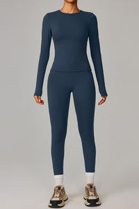 Women Fleece-Lined Yoga Set: Long Sleeve Top + High-Waist Leggings