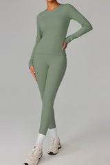 Women Fleece-Lined Yoga Set: Long Sleeve Top + High-Waist Leggings