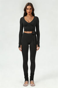 Women's ballet tie crop top and yoga pants set