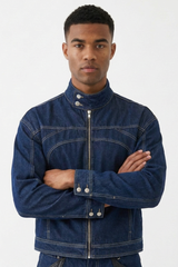 Men's Vintage Stand Collar Zip-Up Denim Jacket