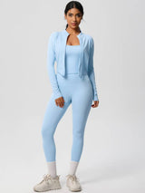 Women Activewear Set:Slim Fit Sports Bra+Zip Jacket+Leggings