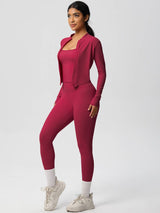 Women Activewear Set:Slim Fit Sports Bra+Zip Jacket+Leggings